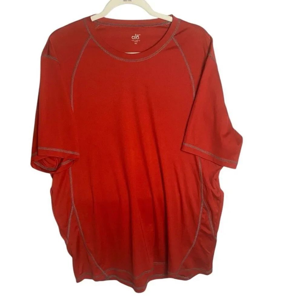 Alo Mens Red Coolfit Interlock Pieced Short Sleeve Yoga Sports Athletic Tee XXL